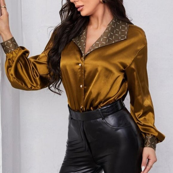 MODA ME COUTURE Tops - Chain Print Satin Blouse